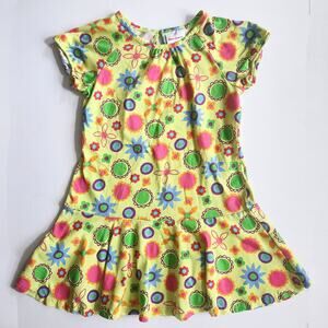 Hanna Andersson Neon Yellow Flower Power Drop Waist Dress Size 120 cm | 6-7